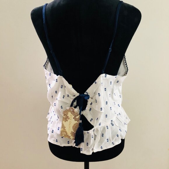 B.O.G Collective White &‎ Navy Spaghetti Strap  Peplum Top Large Polka Dot NWT - Picture 3 of 9